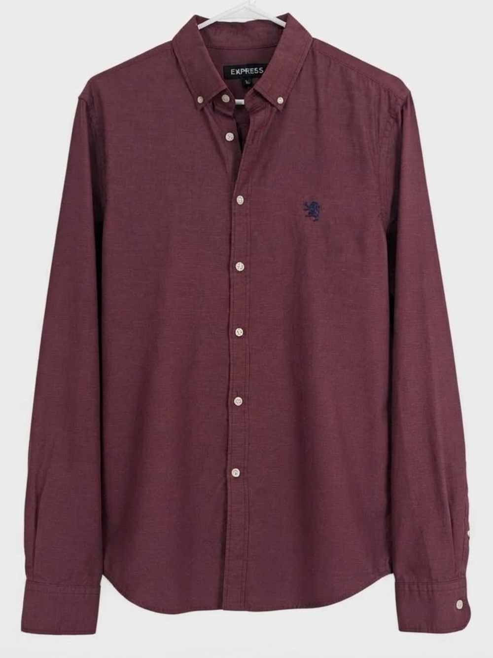 Express Men's Long-Sleeve Button-Down Shirt in Burgundy